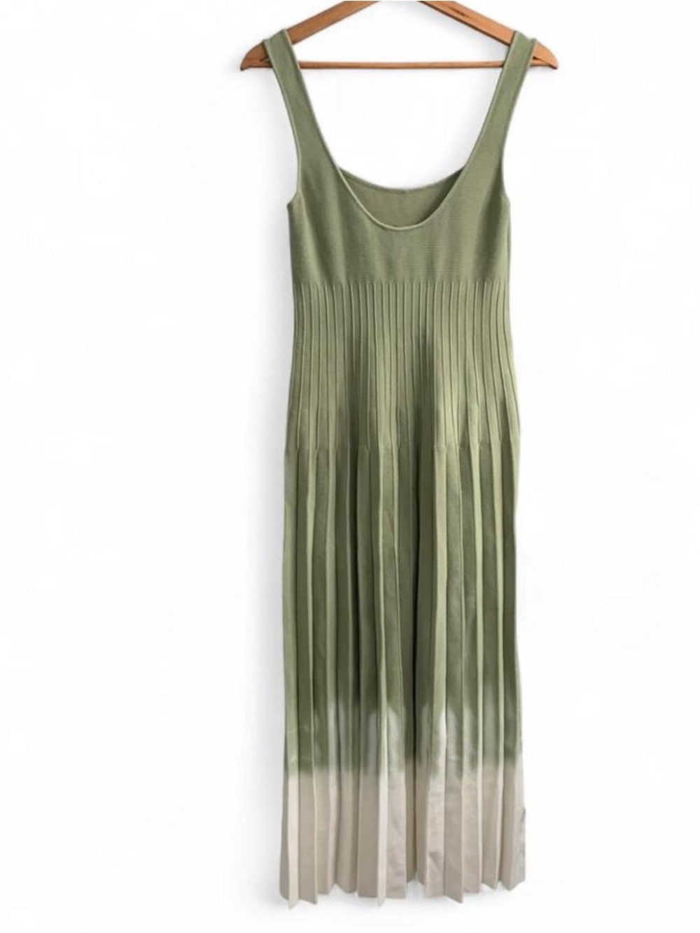 STAUD Tie Dye Ellison Green Pleated Midi Dress Size Medium - Picture 5 of 9
